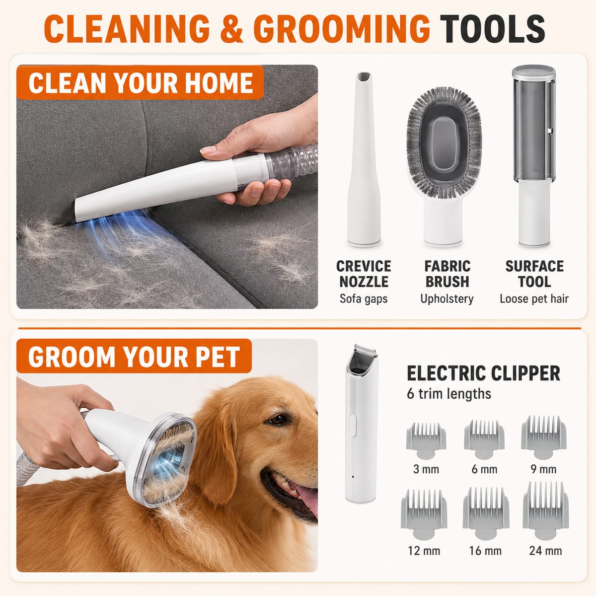 Cordless Pet Grooming Vacuum Kit with 5 Grooming Tools