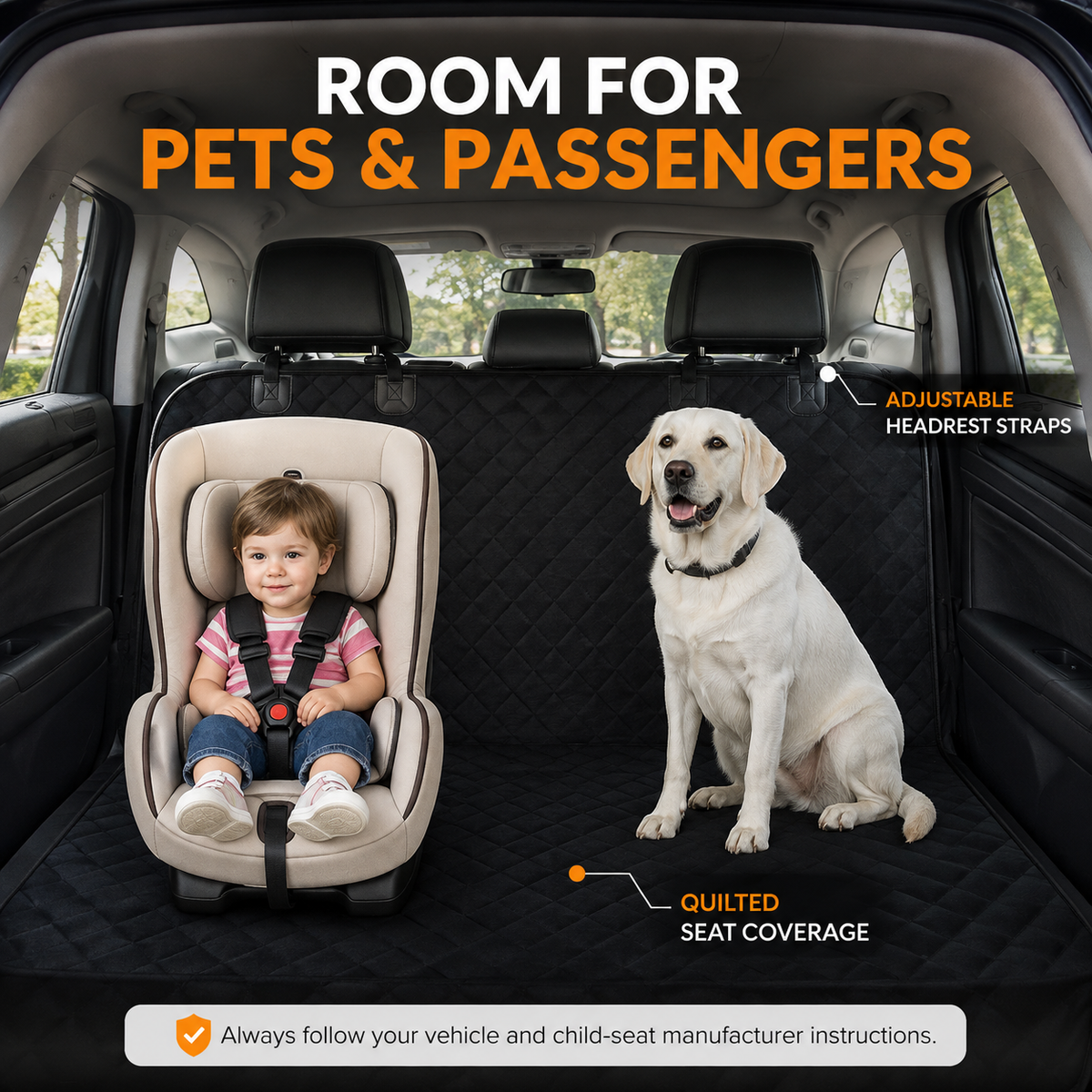 Waterproof Back Seat Cover for Dogs and Cats